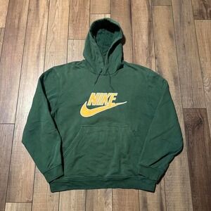 Vintage Y2K Nike Spell Out Hoodie‎ Sweatshirt Men's Size Medium Green Yellow